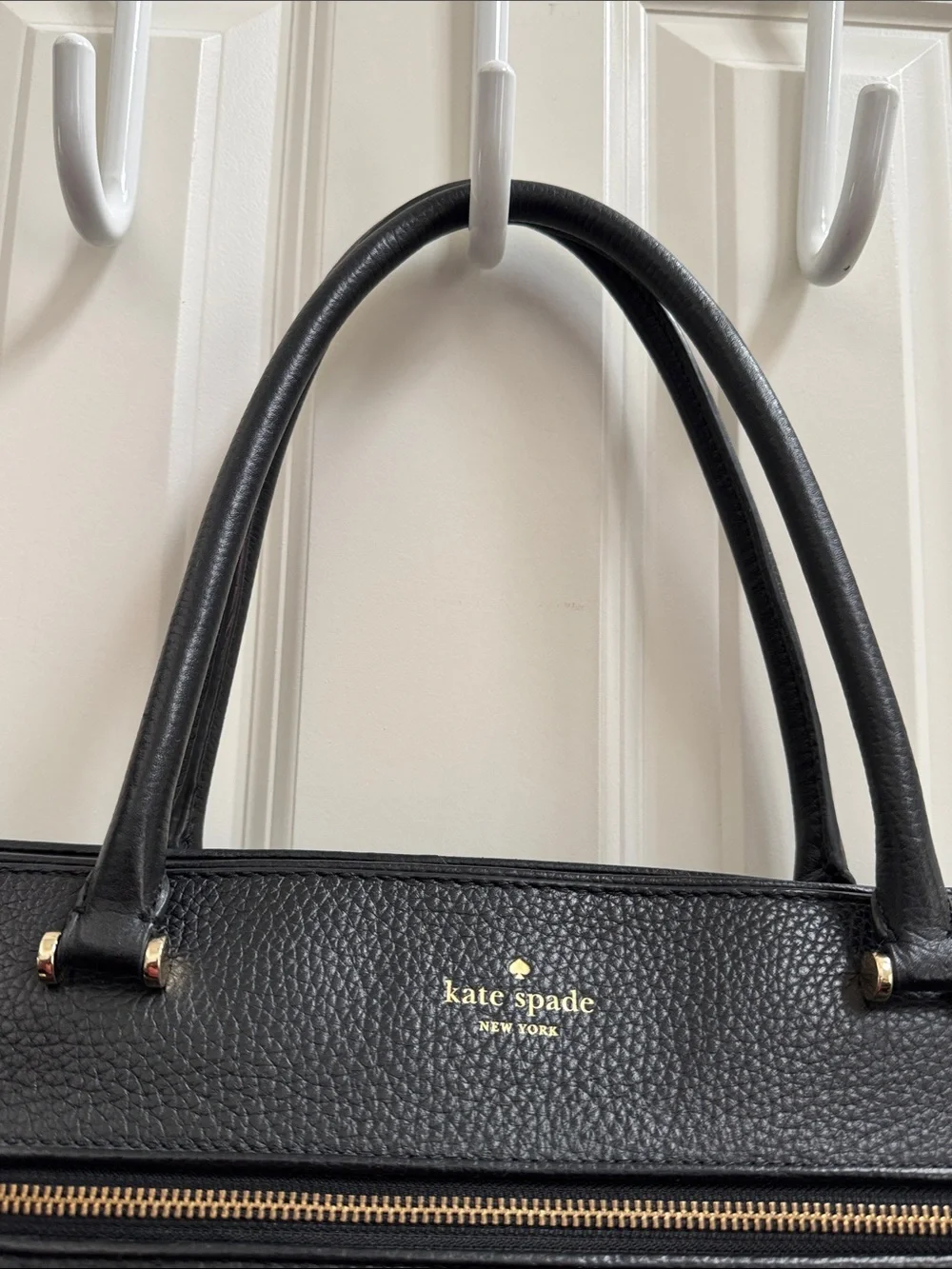 kate spade Black Pebbled Leather Tote with Front Zip Tassel